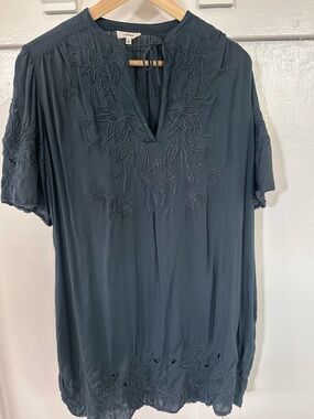 Wilfred Gray Embroidered V-Neck Tie Dress
